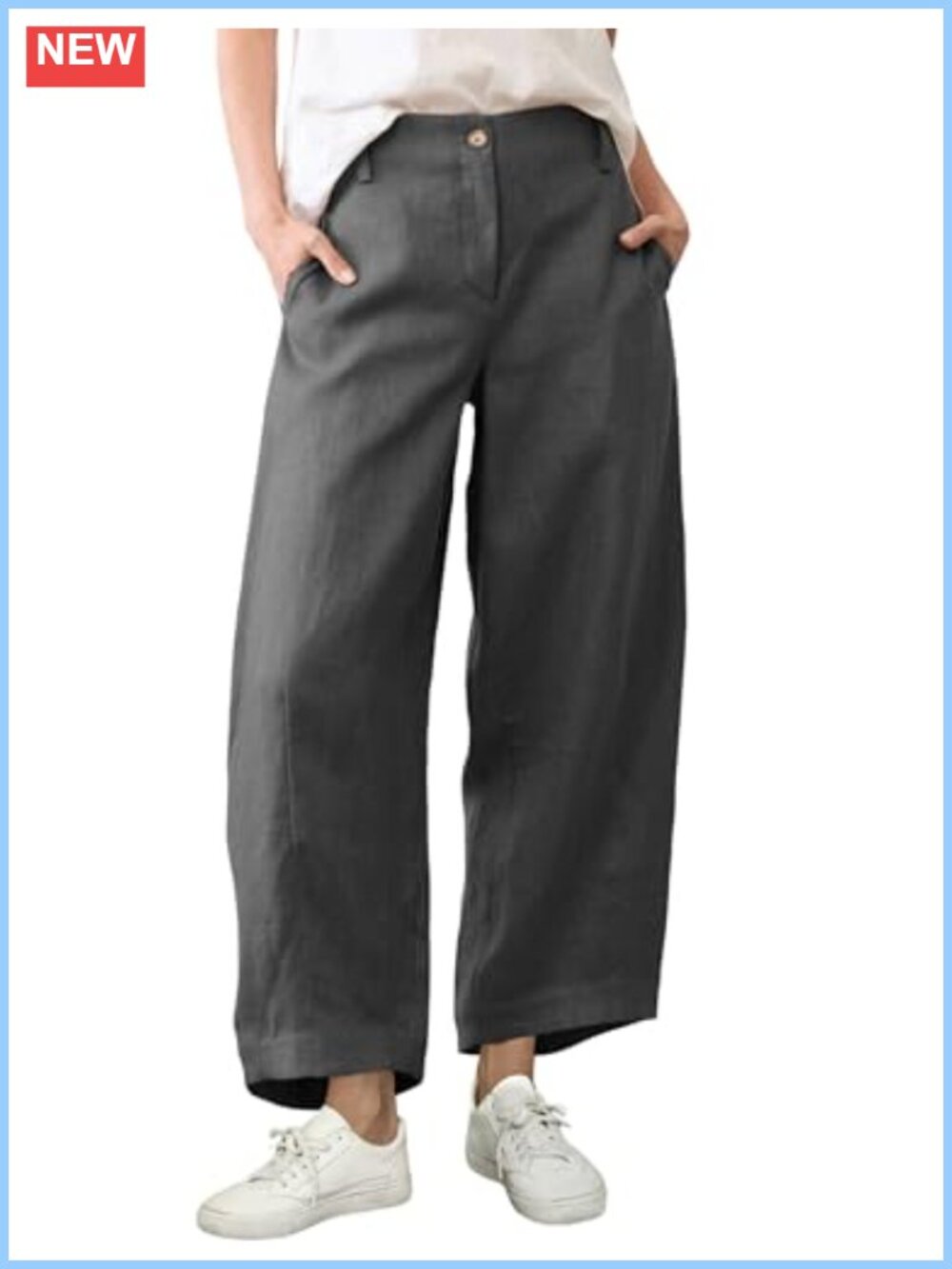 Cotton Linen Wide Leg Barrel Pants High Waisted